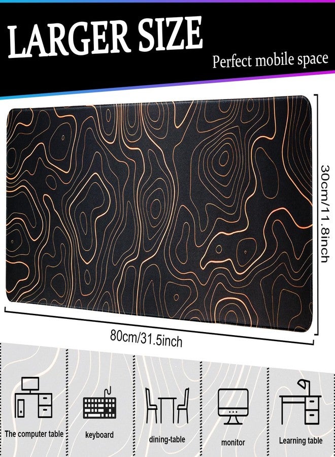 MAGLAUG Mouse Pad Gaming Mousepad, 31.5 x 11.8in Large Desk Mat Keyboard Pads Extend Long XL Mouse Mat with Non-Slip Base Desk Accessories for Home Office Keyboard Mouse (Black Topographic Orange) - Image 3