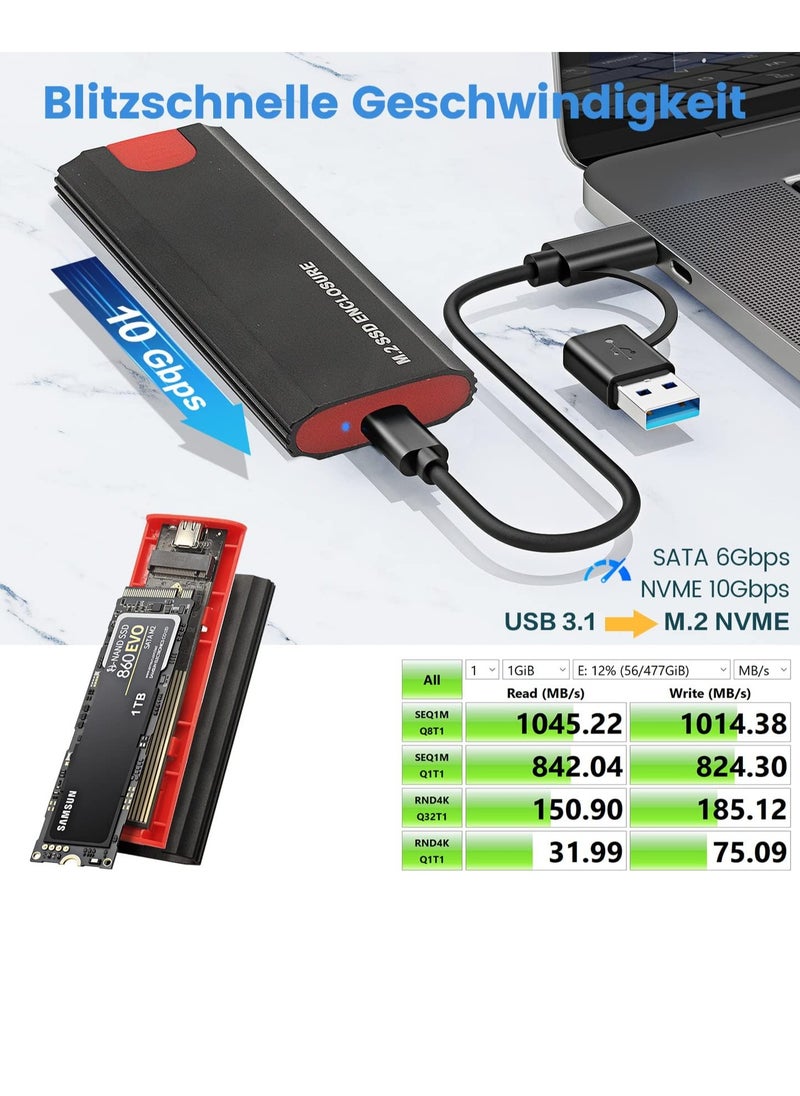 Generic - M2 SSD Enclosure USB 3.2 Gen 2 NVME and SATA USB PCIe Adapter, Aluminum Tool-Free M.2 SSD Adapter 10Gbps for 2230 2242 2260 2280 M-Key or MP-Key Compatible with Samsung Crucial - Image 1