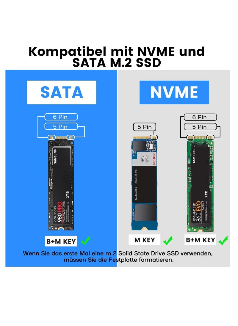 Generic - M2 SSD Enclosure USB 3.2 Gen 2 NVME and SATA USB PCIe Adapter, Aluminum Tool-Free M.2 SSD Adapter 10Gbps for 2230 2242 2260 2280 M-Key or MP-Key Compatible with Samsung Crucial - Image 1