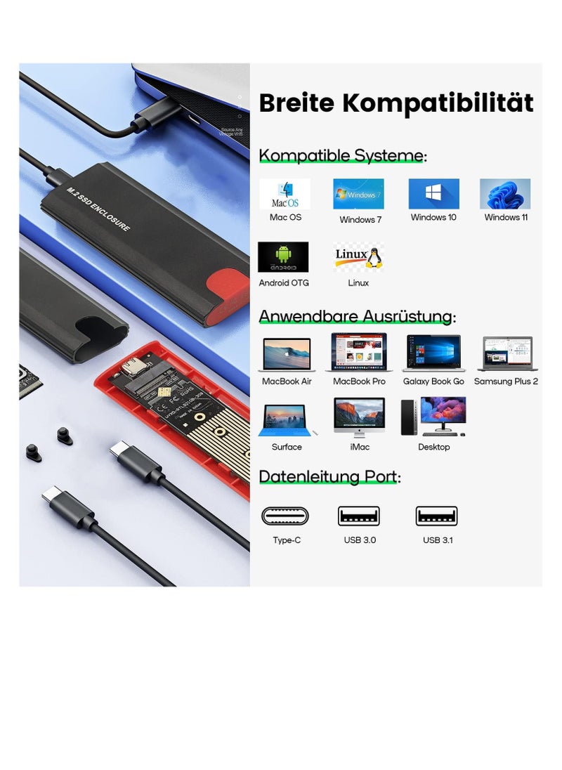 Generic - M2 SSD Enclosure USB 3.2 Gen 2 NVME and SATA USB PCIe Adapter, Aluminum Tool-Free M.2 SSD Adapter 10Gbps for 2230 2242 2260 2280 M-Key or MP-Key Compatible with Samsung Crucial - Image 1