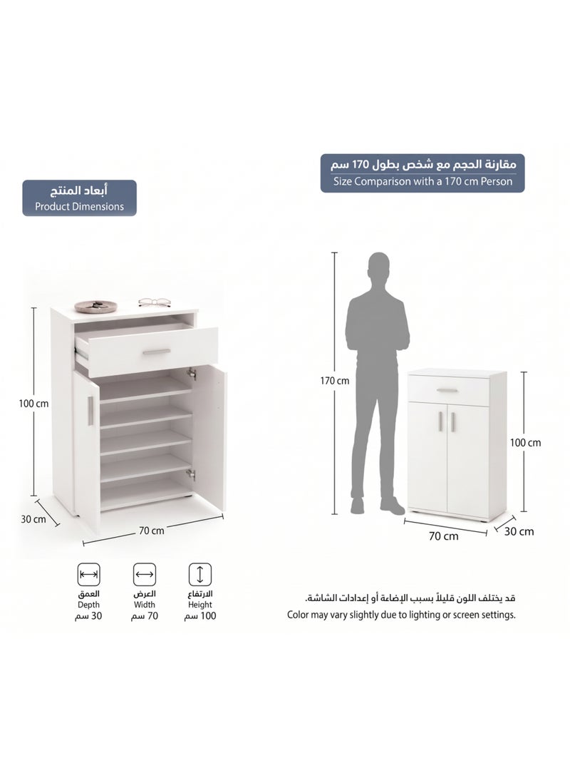 Furniture Store Modern shoe rack/shoe cabinet with a wide drawer and 5 shelves, MDF, in white, high-quality finish, from Furniture Store. - Image 4