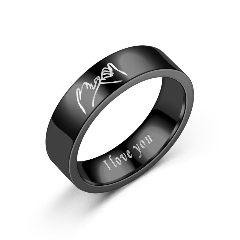 Kicomvi Pinky Promise Couple Rings Hand in Hand Ring Stainless Steel High Polish I Love You Carved Wedding Band Statement Ring for Women Men Friendship Lovers Jewelry-black 7 - Image 1