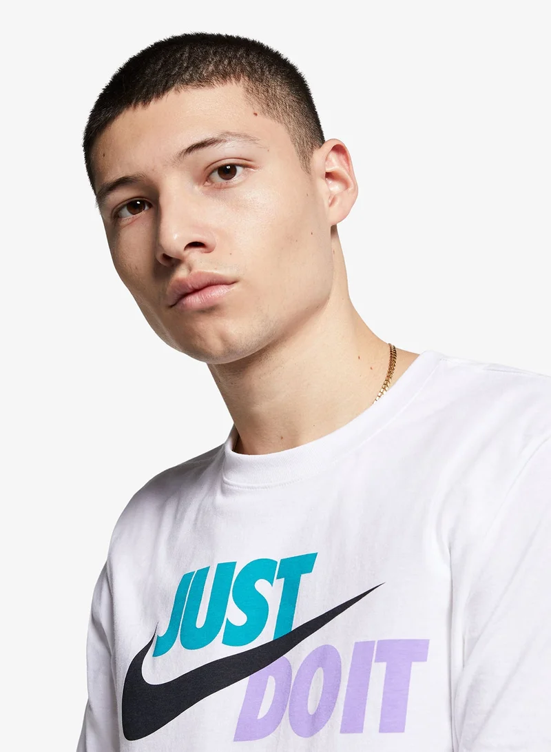 Nike WHITE/SPIRIT TEAL/ATOMIC VIOLET/(BLACK) Just Do It Swoosh T-Shirt for Men | Best Price UAE