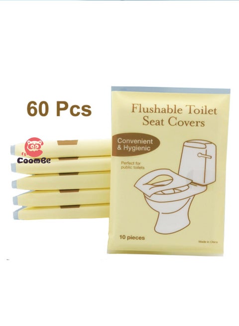 60 Pieces Flushable Toilet Seat Covers, Disposable Paper Mat Pads for Travel Camping Hotel Public Toilet