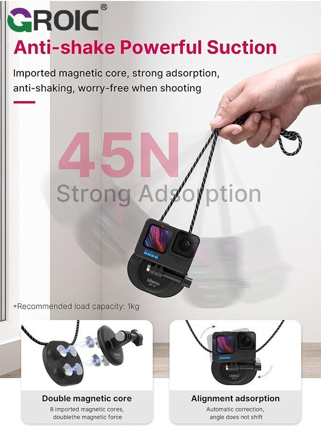 GROIC - Magnetic Chest Mount Holder for Gopro, Action Camera Quick Release POV Vlog Accessories I 45N Strong Suction Phone Carrying Bag Gopro Hero 11 10 9 8 DJI insta360 - Image 1