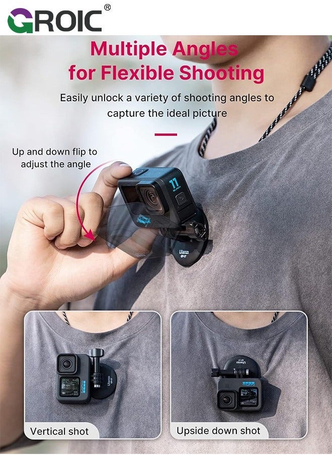 GROIC - Magnetic Chest Mount Holder for Gopro, Action Camera Quick Release POV Vlog Accessories I 45N Strong Suction Phone Carrying Bag Gopro Hero 11 10 9 8 DJI insta360 - Image 1