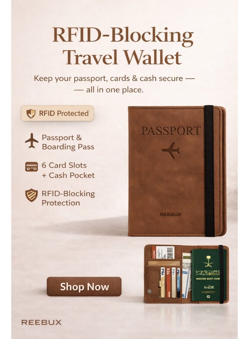 Reebux Passport Holder for Travel Essentials, Passport Wallet Cover Case for Travel Must Haves Accessories, Passport Book Holders for Women and Men Brown - Image 2