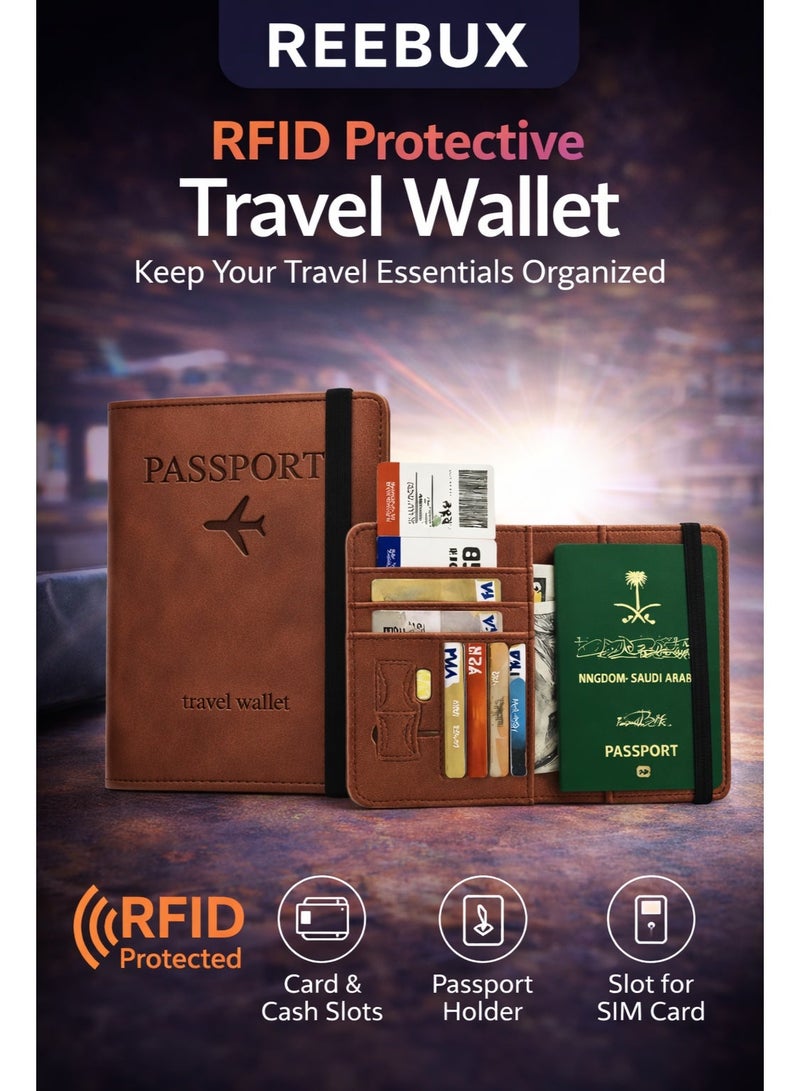 Reebux Passport Holder for Travel Essentials, Passport Wallet Cover Case for Travel Must Haves Accessories, Passport Book Holders for Women and Men Brown - Image 3