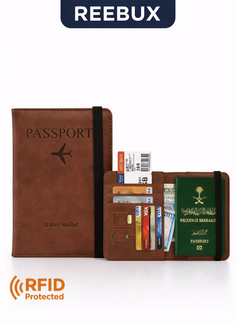 Reebux Passport Holder for Travel Essentials, Passport Wallet Cover Case for Travel Must Haves Accessories, Passport Book Holders for Women and Men Brown - Image 1
