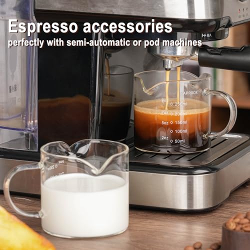 BCnmviku 1 Pack 250ML/8.5OZ Measuring Cup Espresso Shot Glasses Double Spouts Large Coffee Cup with Handle Triple Pitcher Milk Cup Parts Clear Glass By BCnmviku - Image 2