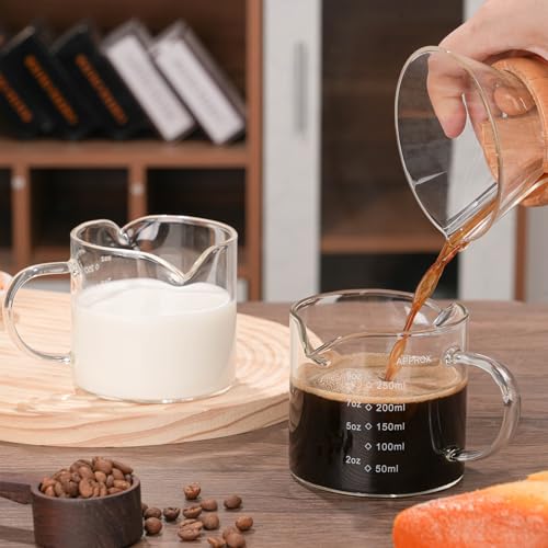 BCnmviku 1 Pack 250ML/8.5OZ Measuring Cup Espresso Shot Glasses Double Spouts Large Coffee Cup with Handle Triple Pitcher Milk Cup Parts Clear Glass By BCnmviku - Image 5