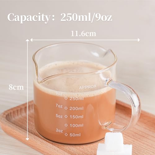 BCnmviku 1 Pack 250ML/8.5OZ Measuring Cup Espresso Shot Glasses Double Spouts Large Coffee Cup with Handle Triple Pitcher Milk Cup Parts Clear Glass By BCnmviku - Image 4