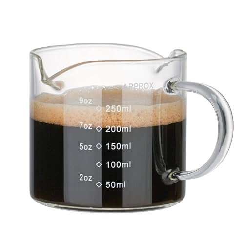 BCnmviku 1 Pack 250ML/8.5OZ Measuring Cup Espresso Shot Glasses Double Spouts Large Coffee Cup with Handle Triple Pitcher Milk Cup Parts Clear Glass By BCnmviku - Image 1