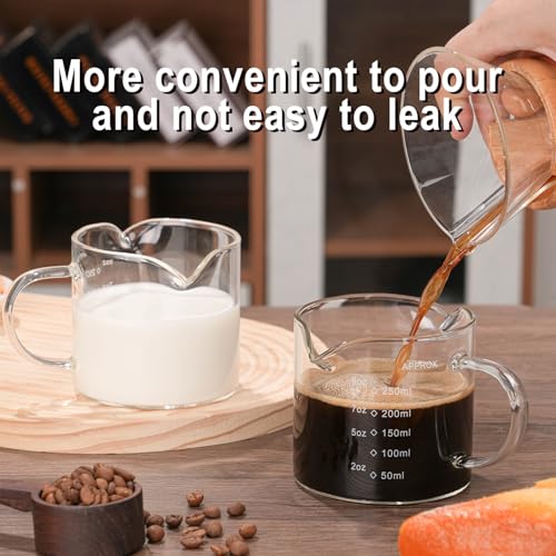 BCnmviku 1 Pack 250ML/8.5OZ Measuring Cup Espresso Shot Glasses Double Spouts Large Coffee Cup with Handle Triple Pitcher Milk Cup Parts Clear Glass By BCnmviku - Image 3