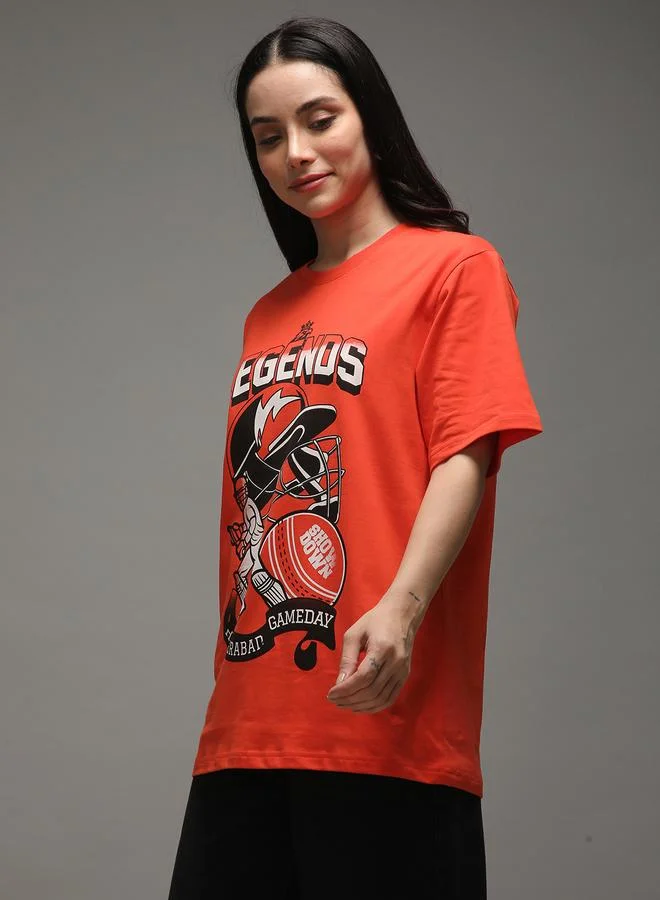 ديلينجر تيشيرت نسائي قصير الأكمام بطبعة كبيرة