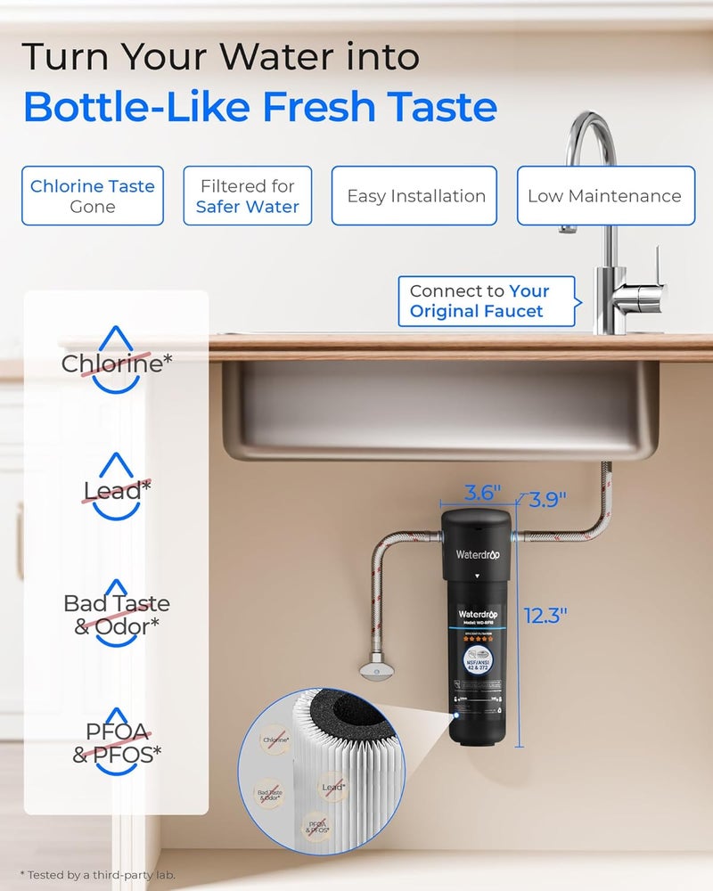 Waterdrop 10UA Under Sink Water Filter System, 8K Gallons Ultra High Capacity Main Faucet Under Counter Water Filtration System, Removes 99% Lead, Fluoride, Chlorine, Bad Taste & Odor, USA Tech, 0.5μm - Image 2