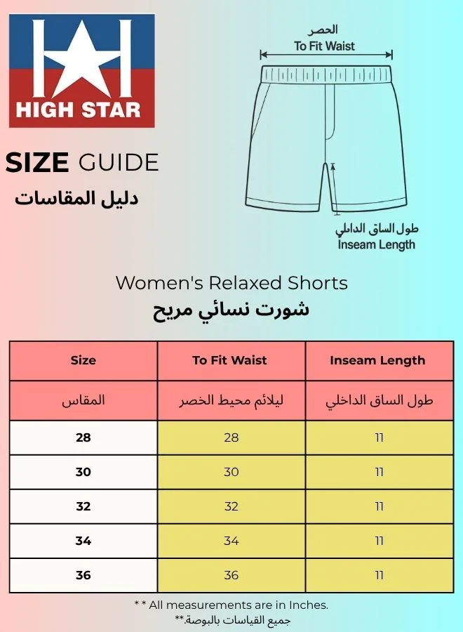 HIGH STAR Women's Peach 100% Cotton Bleached Cropped Length Cargo Relaxed Shorts
