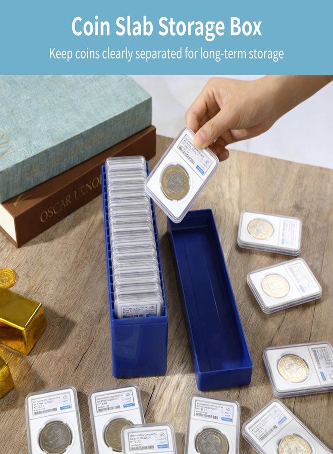 Anjetan 6 Pcs Coin Slab Storage Box, 20 Slots Graded Coin Storage Case, Blue Plastic Coin Slab Holder Organizer, Stackable Coin Collector Box for Collectors, Home, Office, Bank Supplies, 10.4 x 2.8 x 3.5 in - Image 2