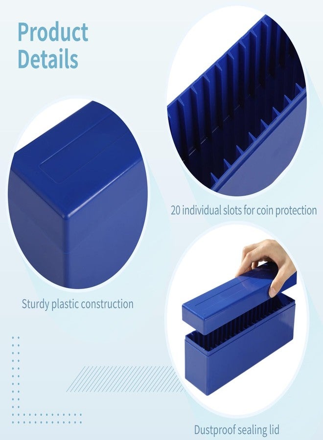 Anjetan 6 Pcs Coin Slab Storage Box, 20 Slots Graded Coin Storage Case, Blue Plastic Coin Slab Holder Organizer, Stackable Coin Collector Box for Collectors, Home, Office, Bank Supplies, 10.4 x 2.8 x 3.5 in - Image 3