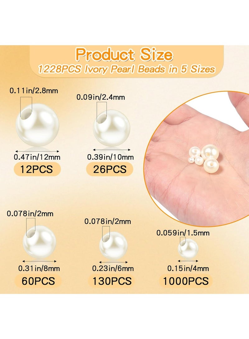 1228 Pcs Pearl Beads for Jewelry Making, 5 Size Round Pearls for Bracelets Making Kit Small Pearl Filler Beads with Hole for DIY Craft Necklace Earrings - Image 2