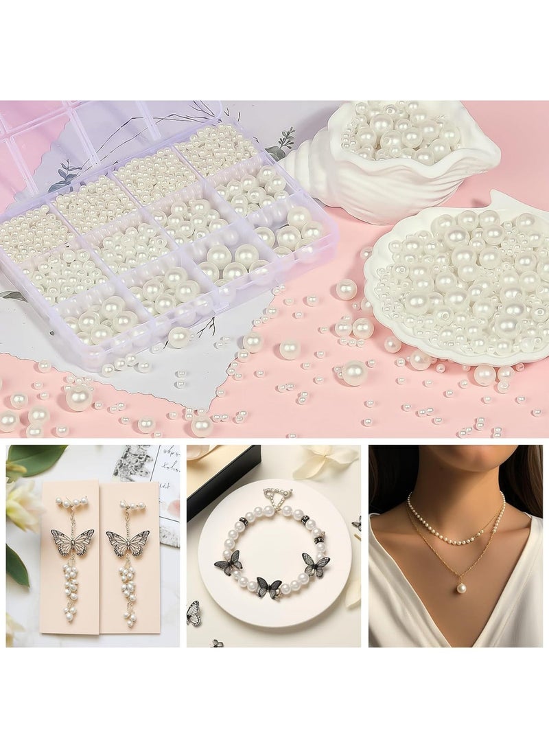 1228 Pcs Pearl Beads for Jewelry Making, 5 Size Round Pearls for Bracelets Making Kit Small Pearl Filler Beads with Hole for DIY Craft Necklace Earrings - Image 3
