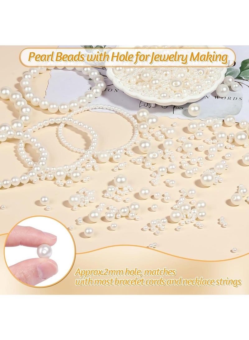 1228 Pcs Pearl Beads for Jewelry Making, 5 Size Round Pearls for Bracelets Making Kit Small Pearl Filler Beads with Hole for DIY Craft Necklace Earrings - Image 5