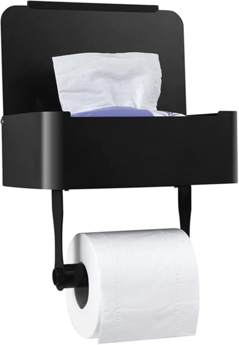 NANAO Toilet Paper Holder with Shelf, SUS304 Stainless Steel Wall Mounted/Adhesive Toilet Paper Storage, Bathroom Tissue Toilet Paper Roll Holder Wipes Dispenser Organizer (Square A)