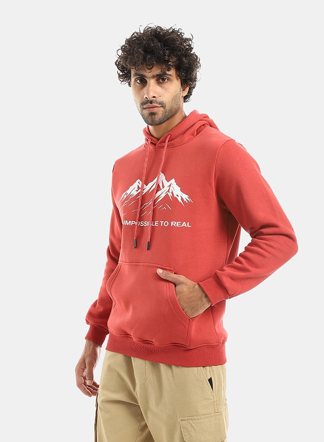Andora Printed Hooded With Drawstringd Dark Red Sweatshirt-Dark Red - Image 2