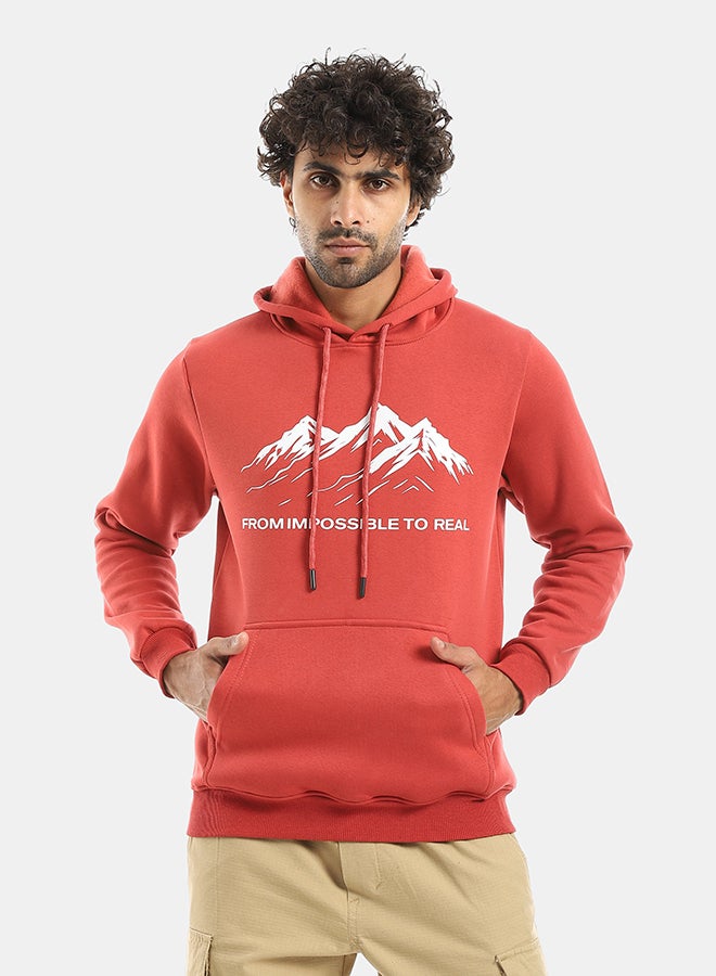 Andora Printed Hooded With Drawstringd Dark Red Sweatshirt-Dark Red - Image 1