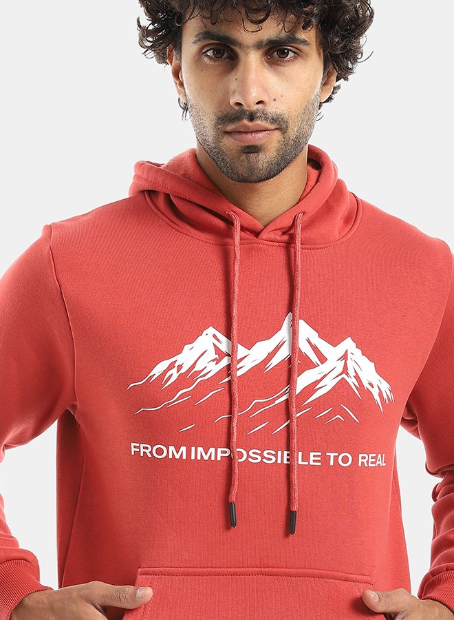 Andora Printed Hooded With Drawstringd Dark Red Sweatshirt-Dark Red - Image 4