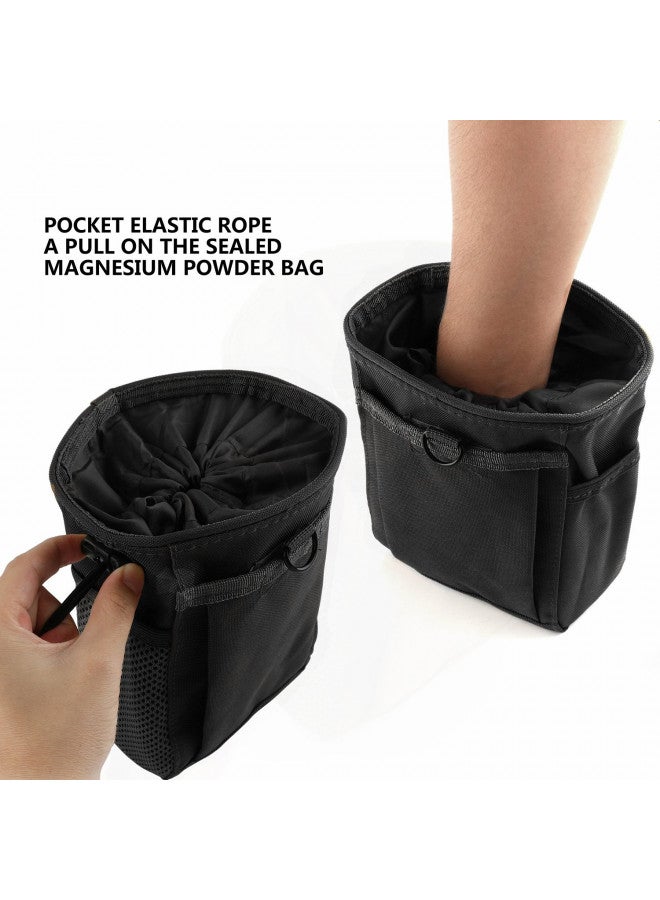 GGBuy Drawstring Highend Rock Climbing Chalk Bag Carabiner Diferent Pockets for Climbing Bouldering, Gymnastics, Gym Pouch, Cross Fit and Lifting to Securely Hold Phones and Valuables (Black) - Image 4