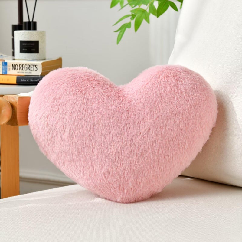 IREMATE Heart Pillow Dusty Pink Heart Shaped Pillow Cute Faux Rabbit Fur Room Decorative Throw Pillow Heart Plush Cushion for Couch Bed Kid Girls Women Valentine's Day Anniversary Wedding (13"x10") - Image 1