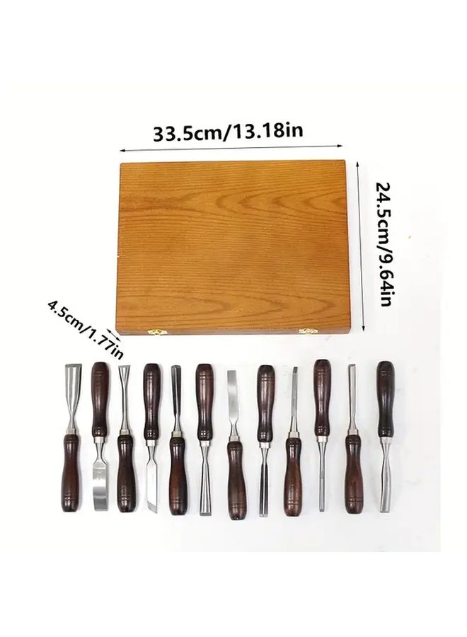 JCJX 12 Piece Chrome Vanadium Steel Wood Chisel Set Walnut Handle Wood Carving Tools in Wooden Case - Image 2