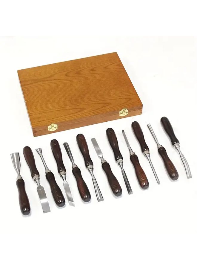 JCJX 12 Piece Chrome Vanadium Steel Wood Chisel Set Walnut Handle Wood Carving Tools in Wooden Case - Image 4