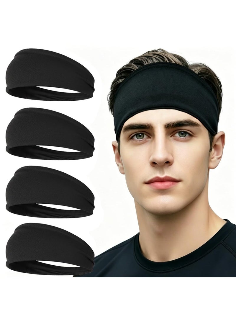 Seayoo 4 pcs Summer Sports Headbands, Stretchy Durable Sweatband Headbands for Men Women Fitness Pilates Running Yoga-Black - Image 1