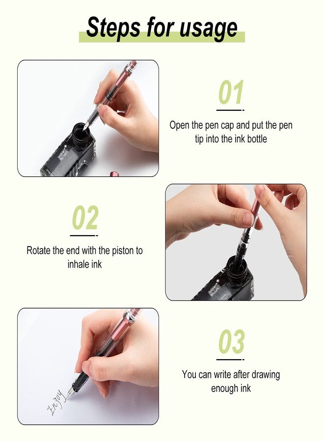 Epakh 4 Pieces Refillable Fountain Pen Transparent Piston Pen Extra Fine Filling Fountain Stationery for Calligraphy Painting, Drawing, School, Scrapbook and Sketch Signature - Image 3