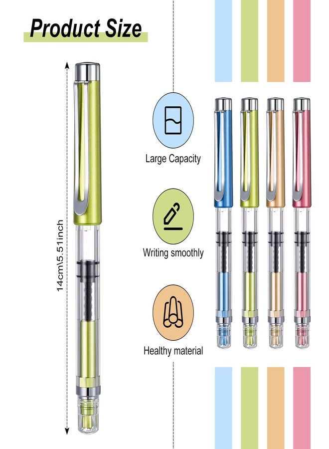 Epakh 4 Pieces Refillable Fountain Pen Transparent Piston Pen Extra Fine Filling Fountain Stationery for Calligraphy Painting, Drawing, School, Scrapbook and Sketch Signature - Image 2