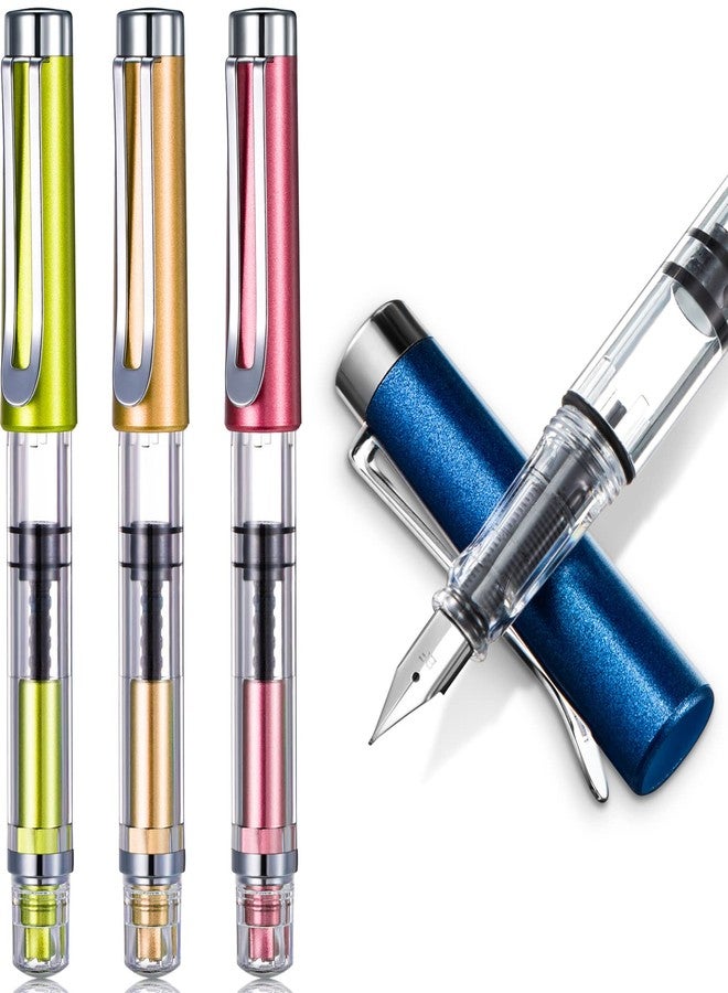 Epakh 4 Pieces Refillable Fountain Pen Transparent Piston Pen Extra Fine Filling Fountain Stationery for Calligraphy Painting, Drawing, School, Scrapbook and Sketch Signature - Image 1