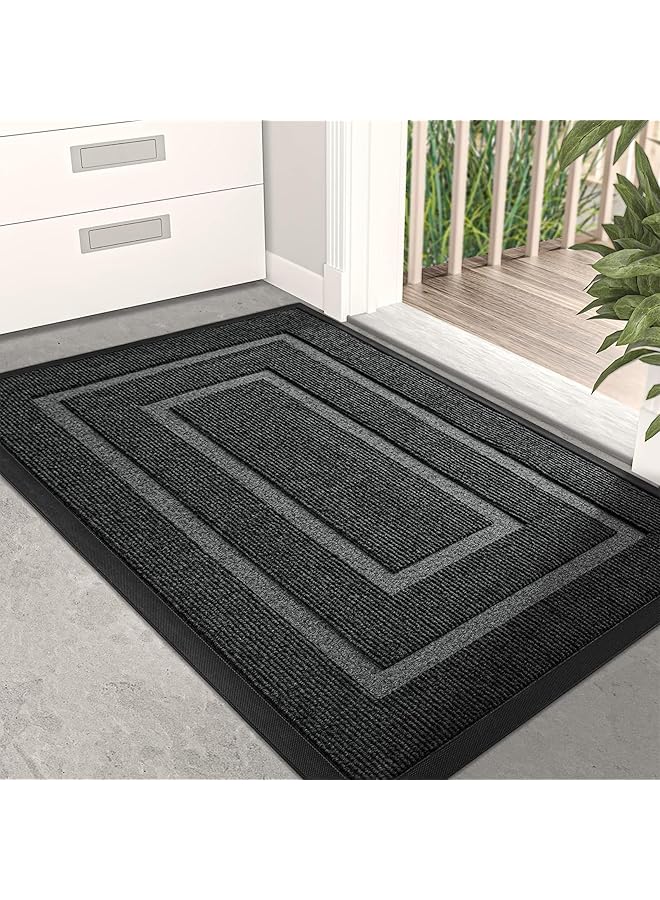 The Bros حصيرة باب أمامي، حصيرة ترحيبية غير قابلة للانزلاق، حصيرة مطاطية ماصة منخفضة الارتفاع، حصائر داخلية وخارجية مقاومة للماء، حصيرة أرضية سهلة التنظيف لمدخل المنزل (45 * 75 سم) (ب، رمادي) - Image 1