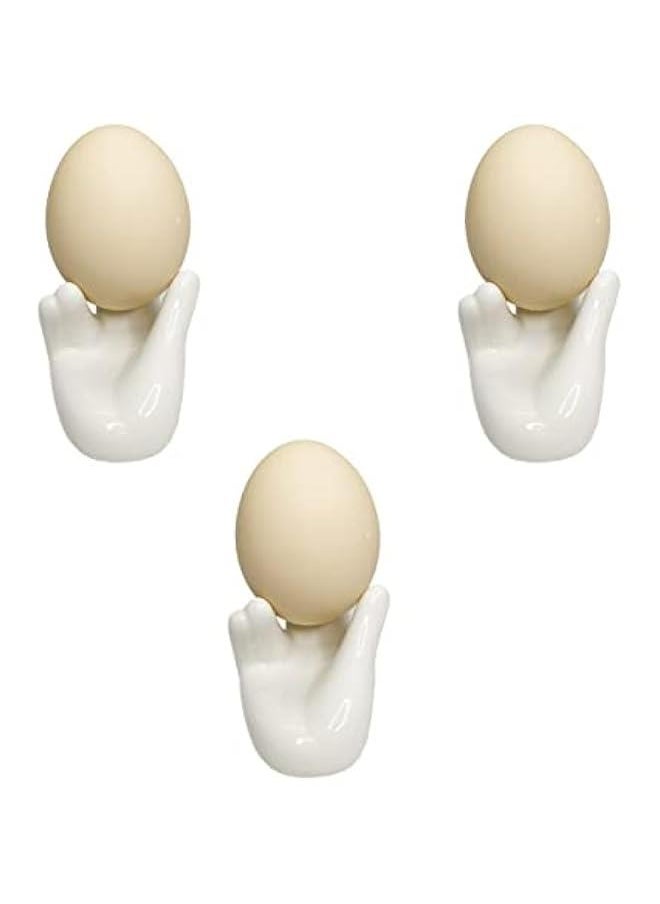 Generic Set of 3 Creative Ceramic Hand Shaped Egg Cup Holder Porcelain Egg Cup Easter Egg Display Stand for Hard Boiled Eggs(White)  - Image 3