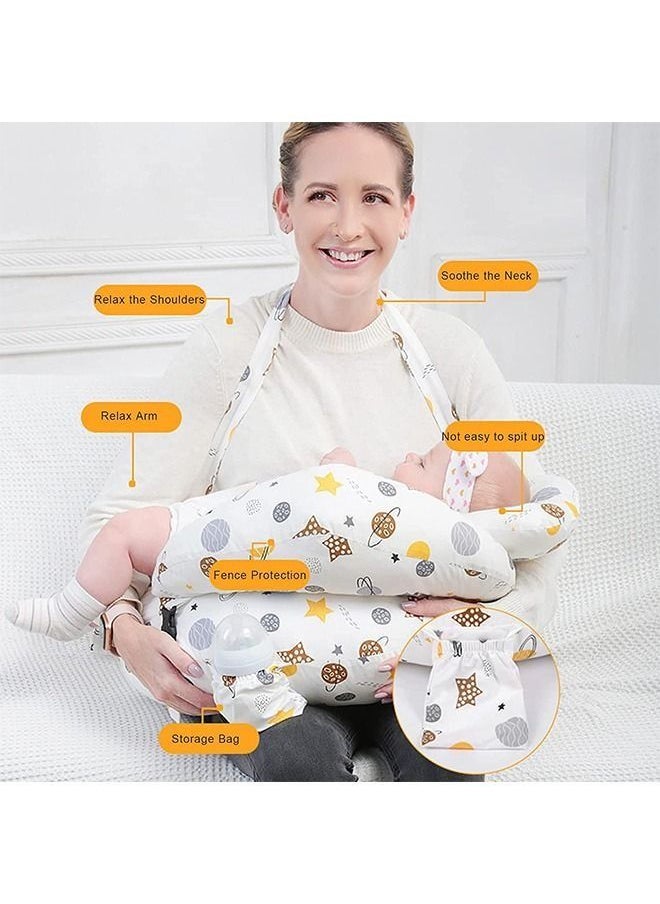 Generic - Multipurpose Feeding Pillow, Large Breastfeeding Pillows for Babies, Feeding Pillow, Baby Nursing Pillows, Bed U-shape Pillow and Baby Lounger for Newborn (0-12 months) (White Planet) - Image 1