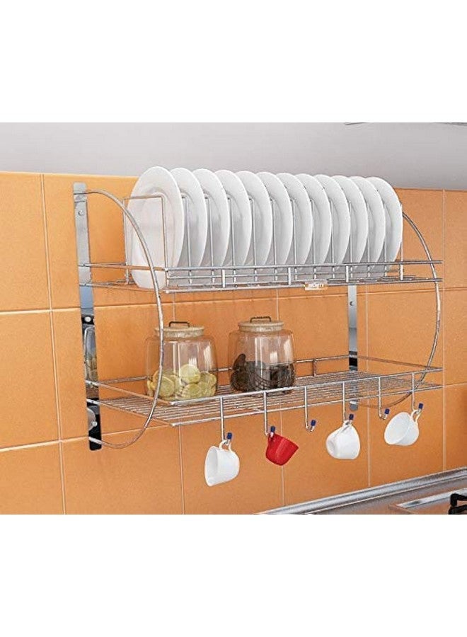 Kavid 2 Layer Wall Hanging Stainless Steel Plate Rack Dish Stand Utensil Chrome Plated-Silver - Image 1