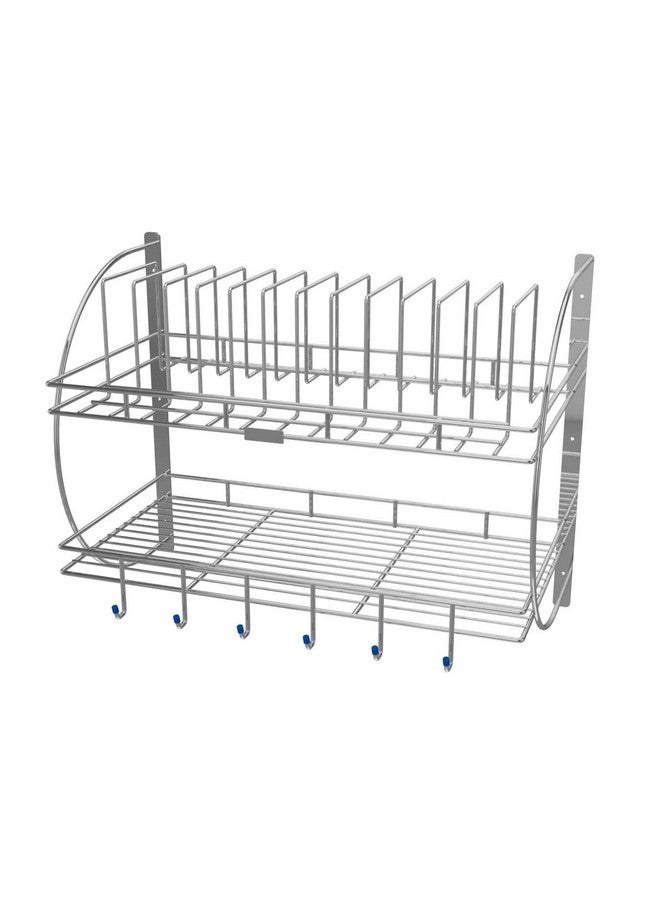 Kavid 2 Layer Wall Hanging Stainless Steel Plate Rack Dish Stand Utensil Chrome Plated-Silver - Image 2