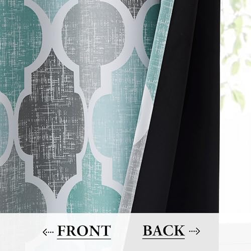 Beauoop 100% Blackout Curtains 84 Inches Long 2 Panels for Bedroom Living Room Aqua Grey Moroccan Geo Room Darkening Thermal Insulated Soundproof Grommet Top Window Treatments Drapes, 50x84 Set of 2 - Image 3