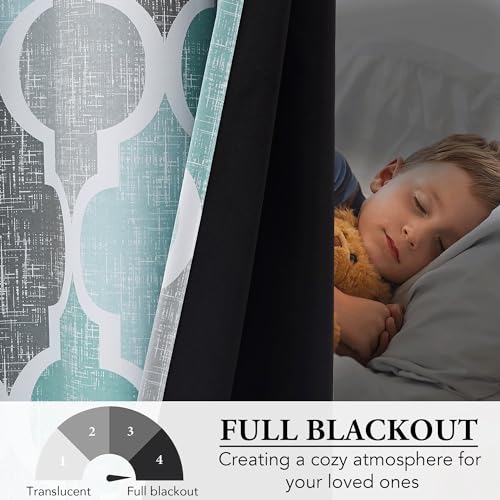 Beauoop 100% Blackout Curtains 84 Inches Long 2 Panels for Bedroom Living Room Aqua Grey Moroccan Geo Room Darkening Thermal Insulated Soundproof Grommet Top Window Treatments Drapes, 50x84 Set of 2 - Image 5