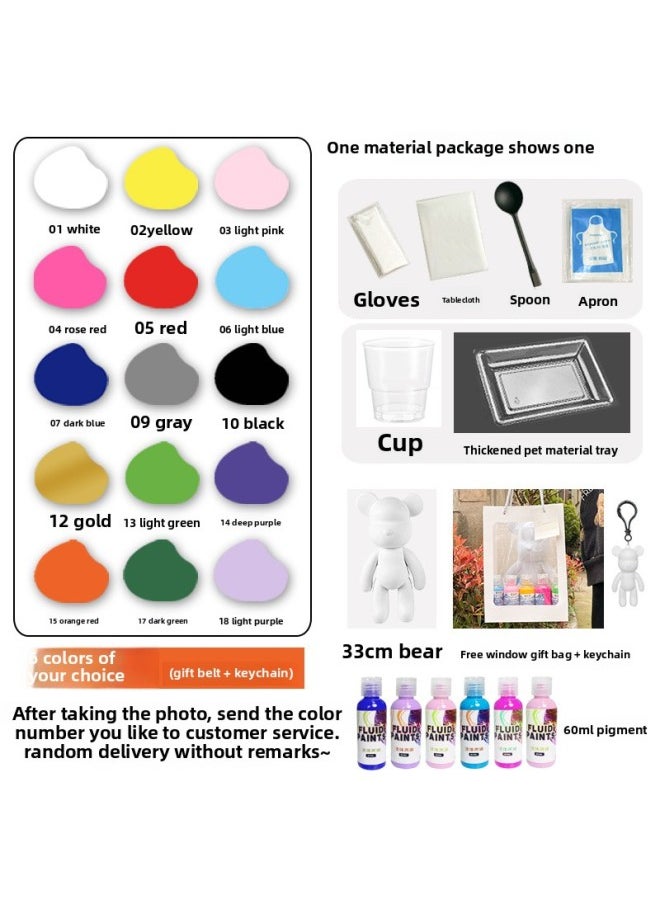 Generic - Fluid Bear Handmade Diy Key Chain Fluid Rabbit Dragon Violent Bear Key Chain Small Pendant Activity Gift-Color:33cm Bear + 6 Colors Of Your Choice 60ml + One Material Package - Image 1