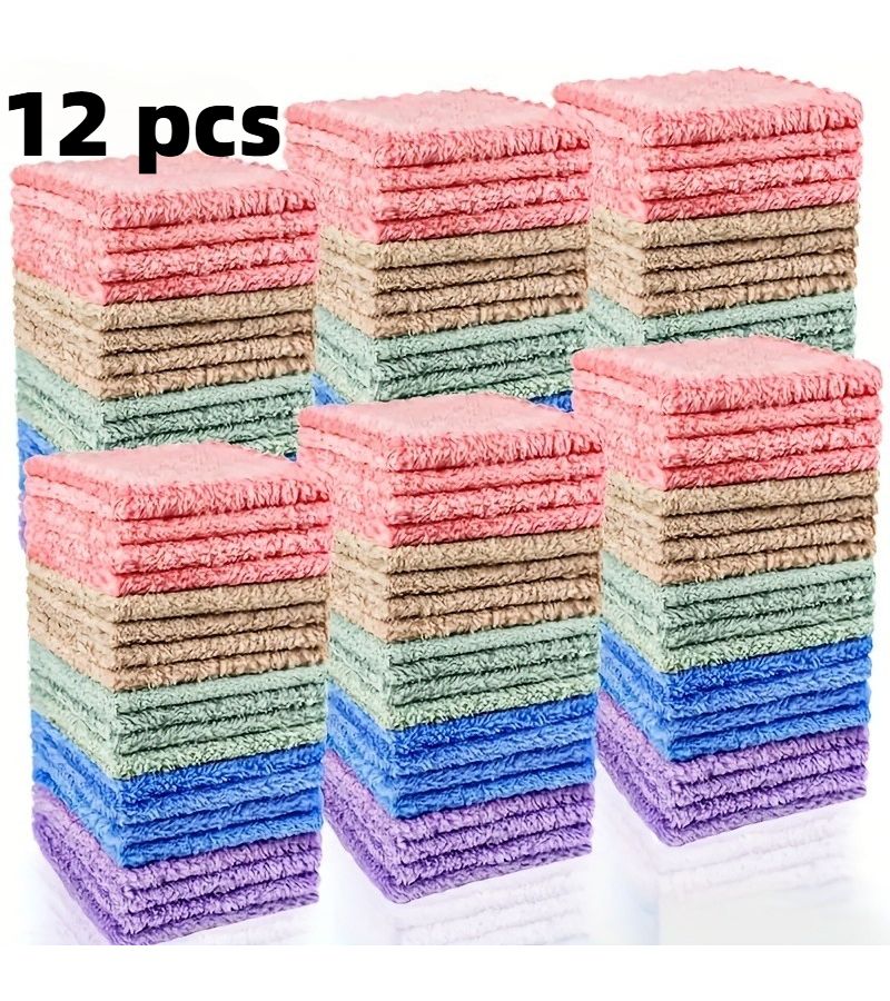 12pcs Solid Color Towel Set Soft Absorbent Quick Dry Washcloth Multipurpose - Image 1