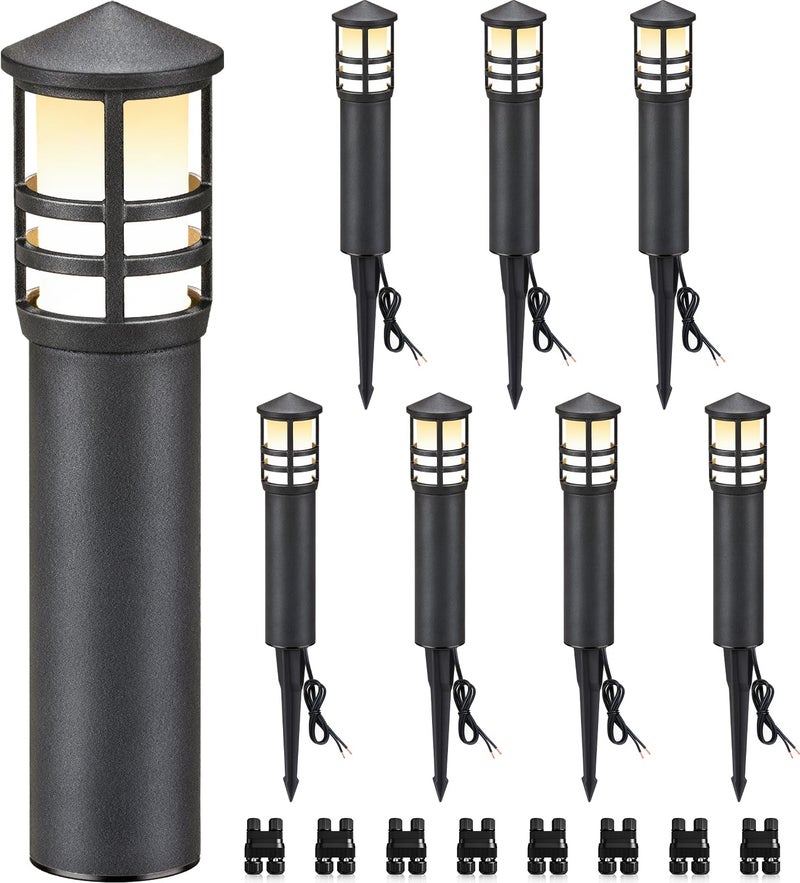SUNVIE 8-Pack Low Voltage Pathway Lights 3W LED Landscape Pathway Lighting 3000K Warm White CRI 90+ Landscape Lights Wired 12-24V Aluminum Bollard Path Lights for Walkway Yard Garden, ETL Listed Cord - Image 1