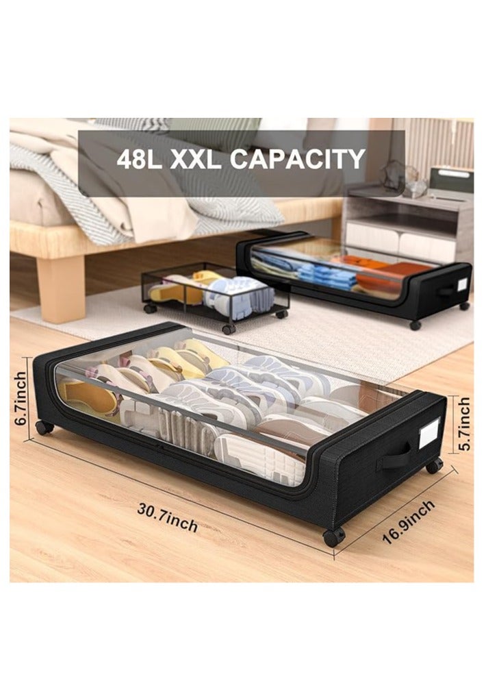 Arabest Under Bed Storage with Wheels, 2 Pack Under Bed Storage Containers, Large Under Bed Rolling Storage with Clear Window & Label, Bedroom Storage Organizer for Clothes, Shoes,Toys, Books, Blankets  - Image 2