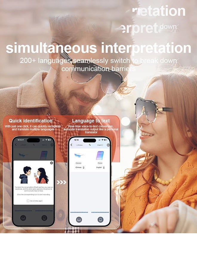 AI Translation Smart Glasses – Real-Time Voice Translator for 100+ Languages ​​| Bluetooth 6.0 Sunglasses with Touch Control for Travel, Business  Language Learning - Image 4